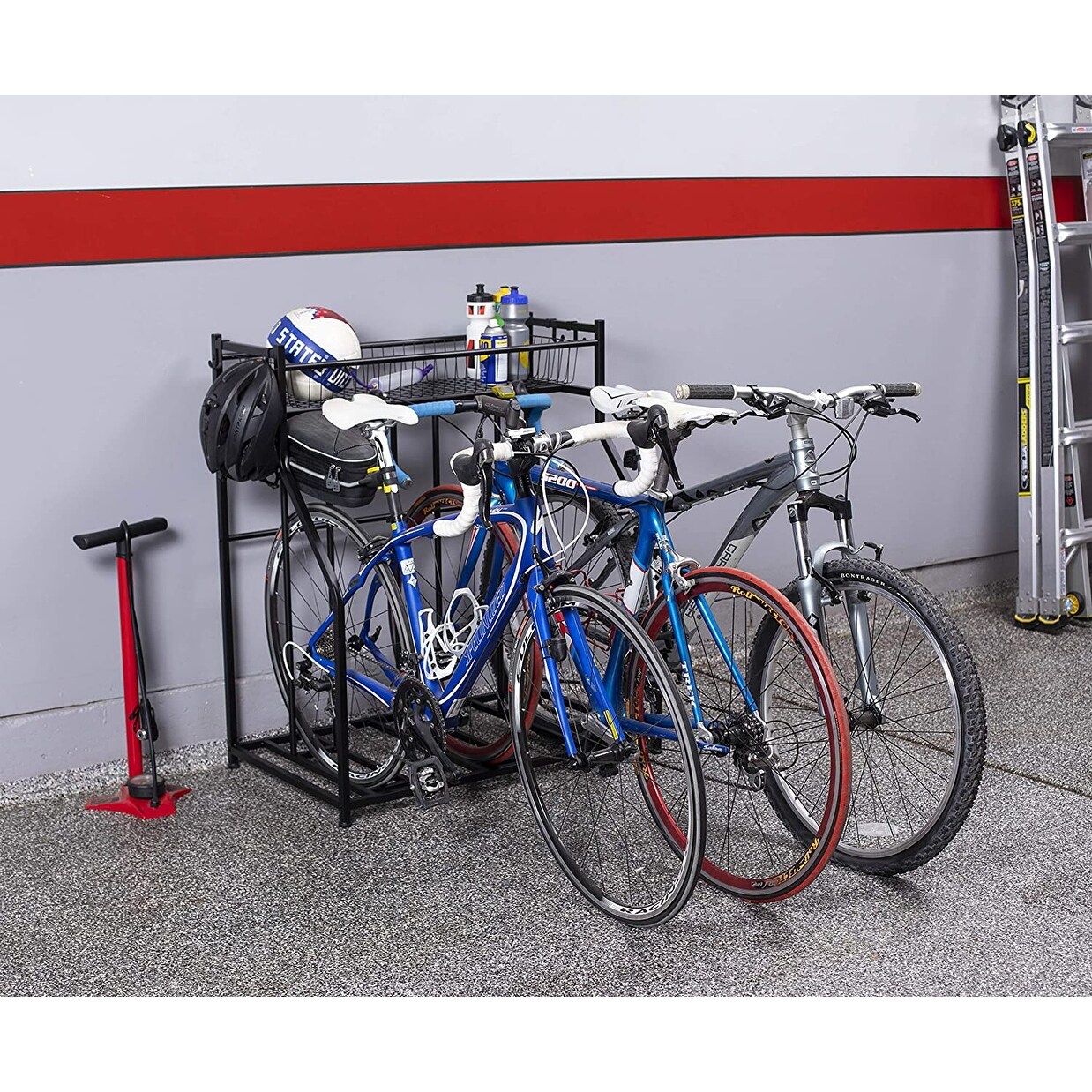 BirdRock Home 3 Bike Stand Rack with Storage - Metal Floor