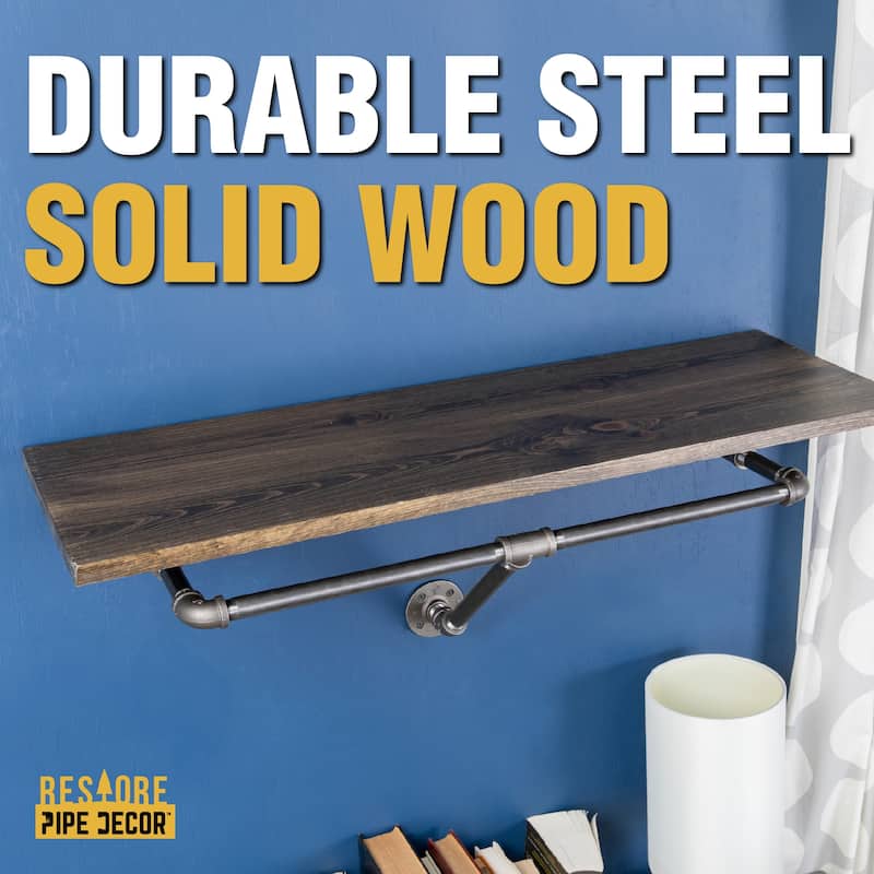 PIPE DECOR 36" Wall Mounted Clothing Rack with Wood Shelf and Industrial Steel Pipe