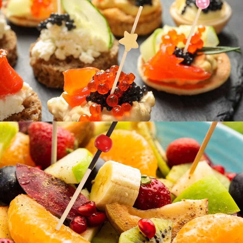 Bamboo Cocktail Toothpicks Heart Drink Fruit Picks Cocktail Skewers 100Pcs - Blue - 4.72"