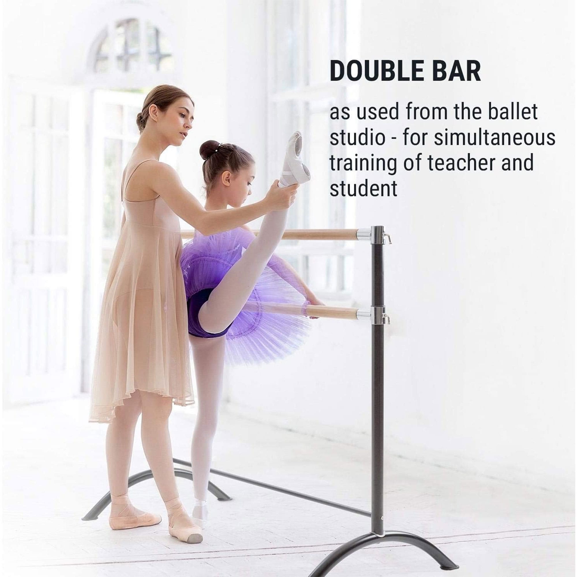 KLAR FIT Anna-Marie – Barre De Danse Classique Double, Libre Posée, Hauteur Réglable 113 Cm, Tubes Acier, Antidérapant
