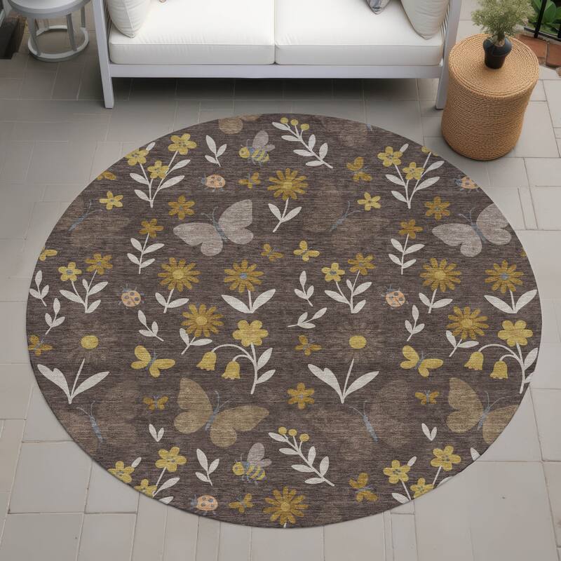 Machine Washable Indoor/ Outdoor Whimsy Butterfly Chantille Rug - Fudge - 8' x 8'