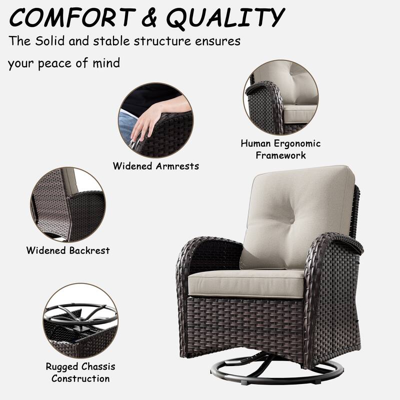 Cozywor 3-Piece Wicker Patio Swivel Outdoor Rocking Chair Conversation Set