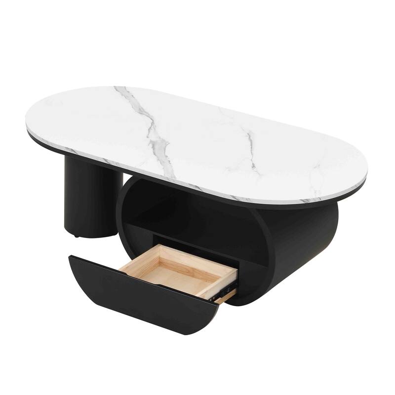 47'' Living Room Oval Shaped Coffee Table with Storage Drawer