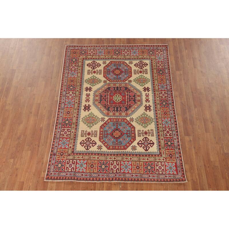 Kazak Area Rug Handmade Living Room Wool Carpet - 4'10" x 6'8"