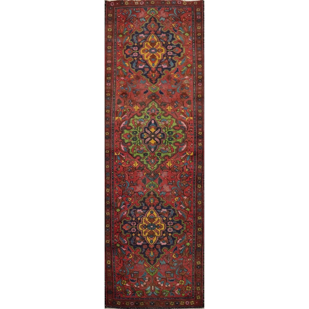 Hand Knotted Oriental 100% Wool Carpet Traditional Floral Red Tabriz Runner Rug - 11' 1'' X 3' 1''