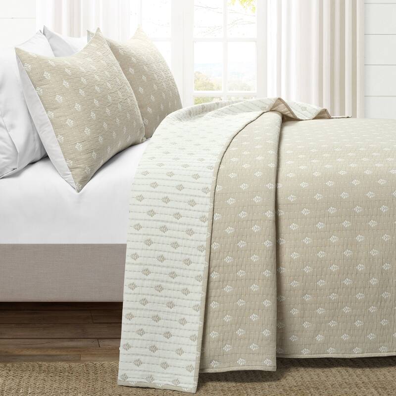 Lush Decor Hygge Kantha Pick Stitch Yarn Dyed Cotton Jacquard 3 Piece Quilt/Coverlet Set