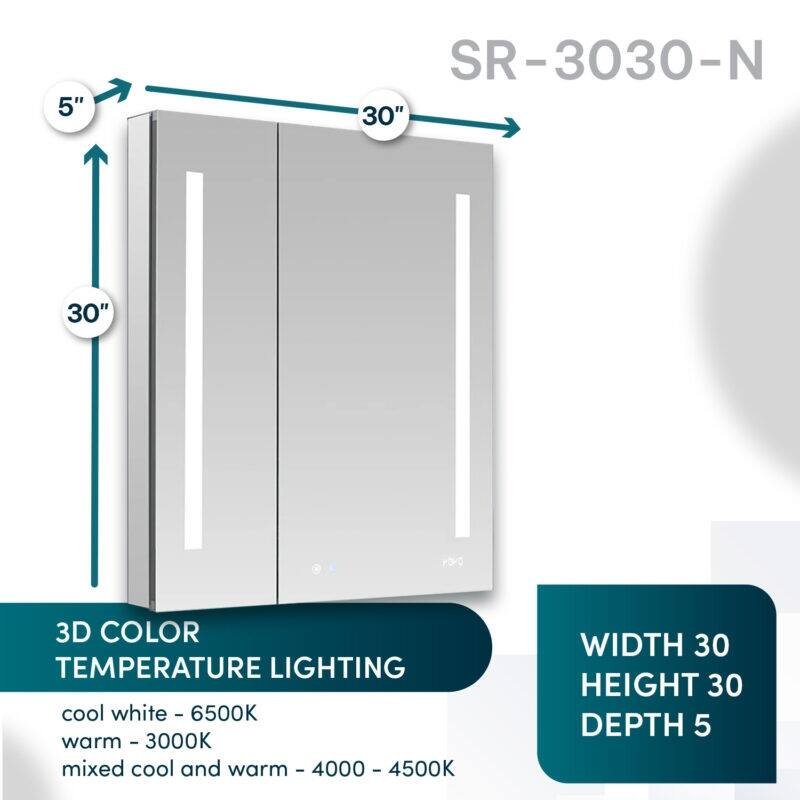 AQUADOM Signature Royale 30W LED Medicine Cabinet Defogger, 3X LED Vertically Adjustable Magnifying Mirror, Electrical Outlets