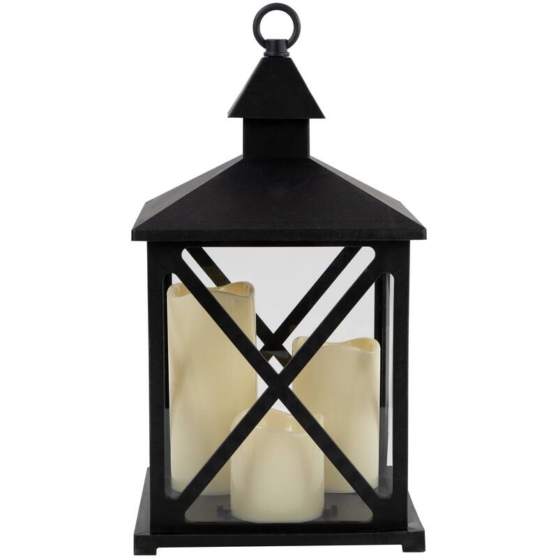 LED Candle Lantern with 3 Flameless Candles - 12.5" - Black