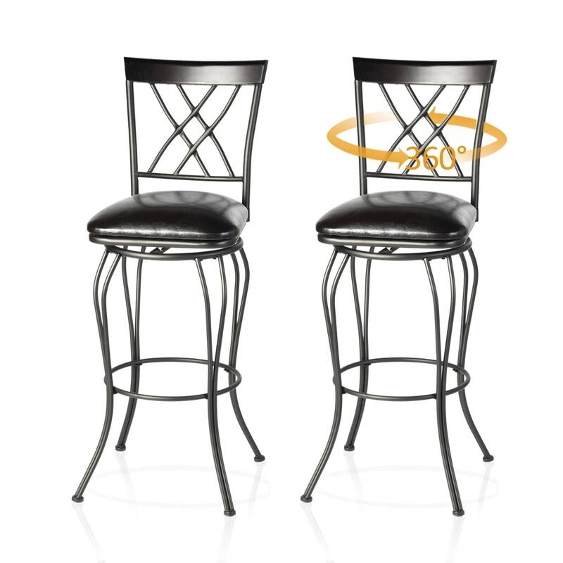 Faux Leather Counter Height Swivel Bar Stools Set of 2 with Footrest