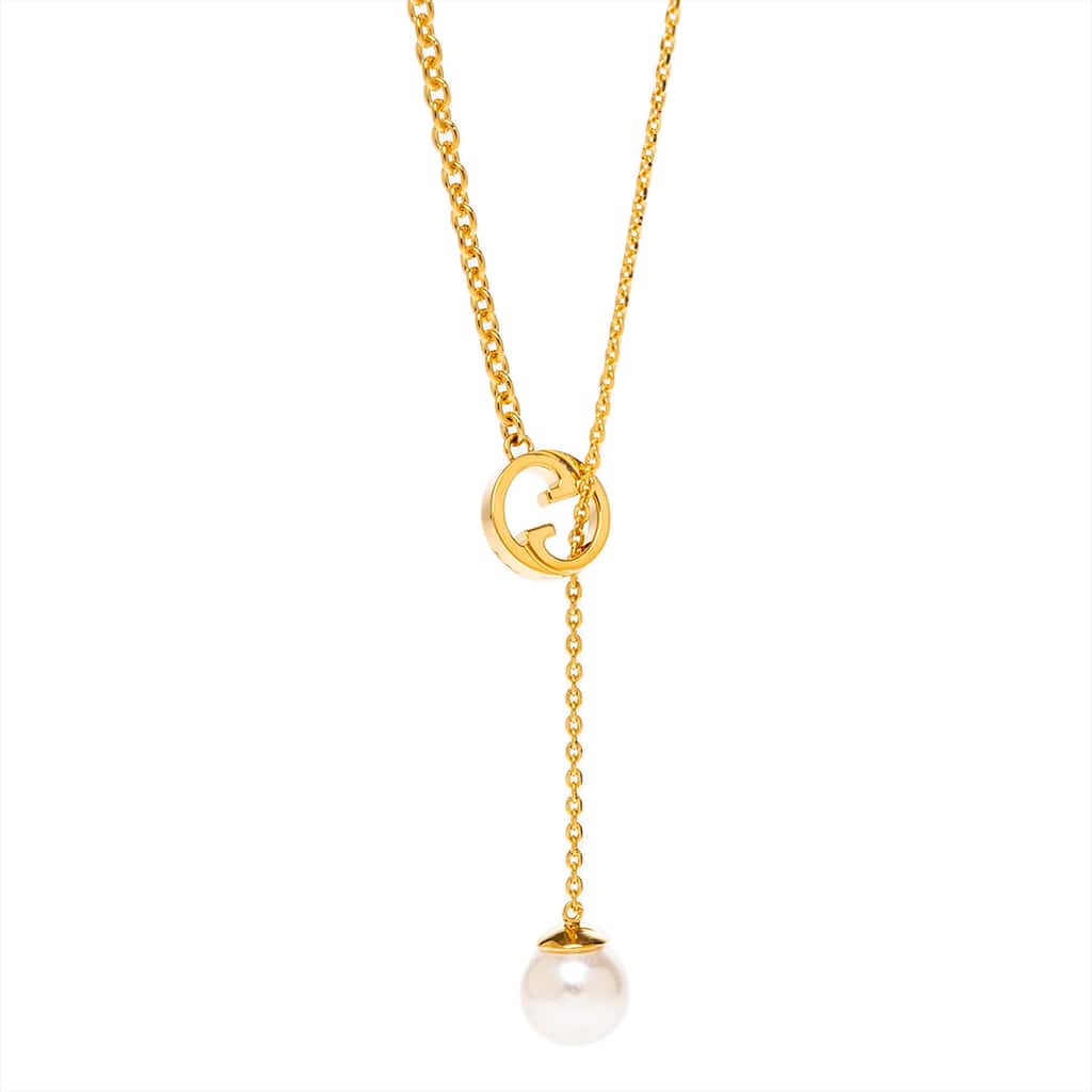 Gucci Blondie Pearl Drop Necklace - Gold and Pearl White