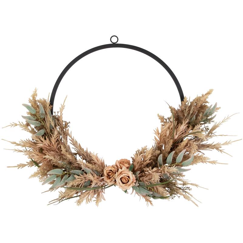 Fall Harvest Pale Rose Thistle Foliage Artificial Wreath 24-Inch Unlit
