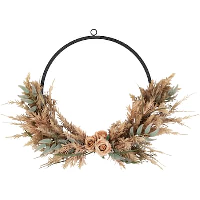 Fall Harvest Pale Rose Thistle Foliage Artificial Wreath 24-Inch Unlit