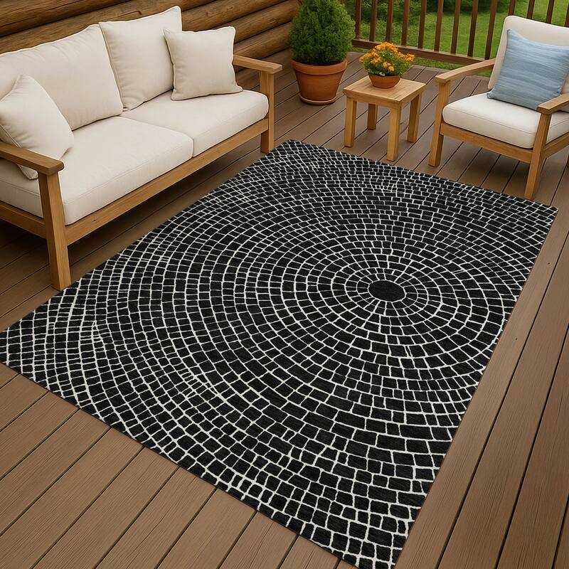 Machine Washable Indoor/ Outdoor Modern Gravity Chantille Rug - Black - 9' x 12'