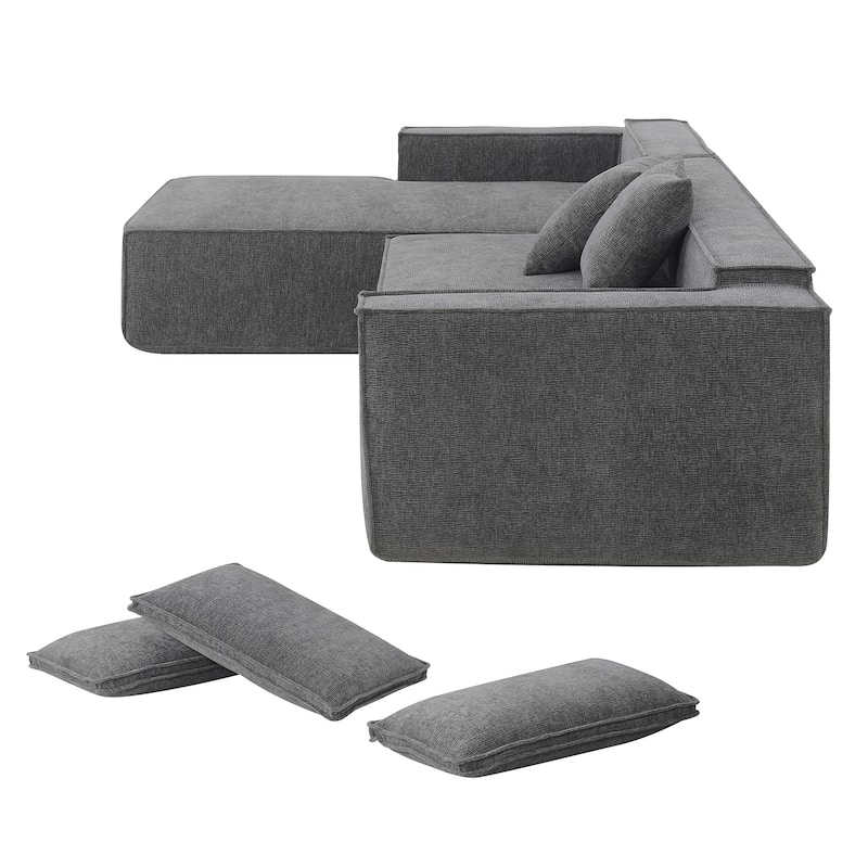 111.5" L-Shaped 4-Seater Modular Sofa with Chaise, 2 Pillows, Wrinkle-Resistant Chenille, and All-Sponge Construction