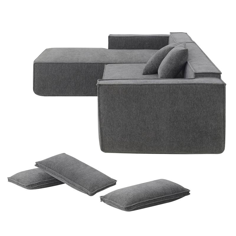 Gray 111.5" Chenille Upholstered Modular L-Shaped Sectional Sofa with 2 Pillows, 2-Piece Free Combination