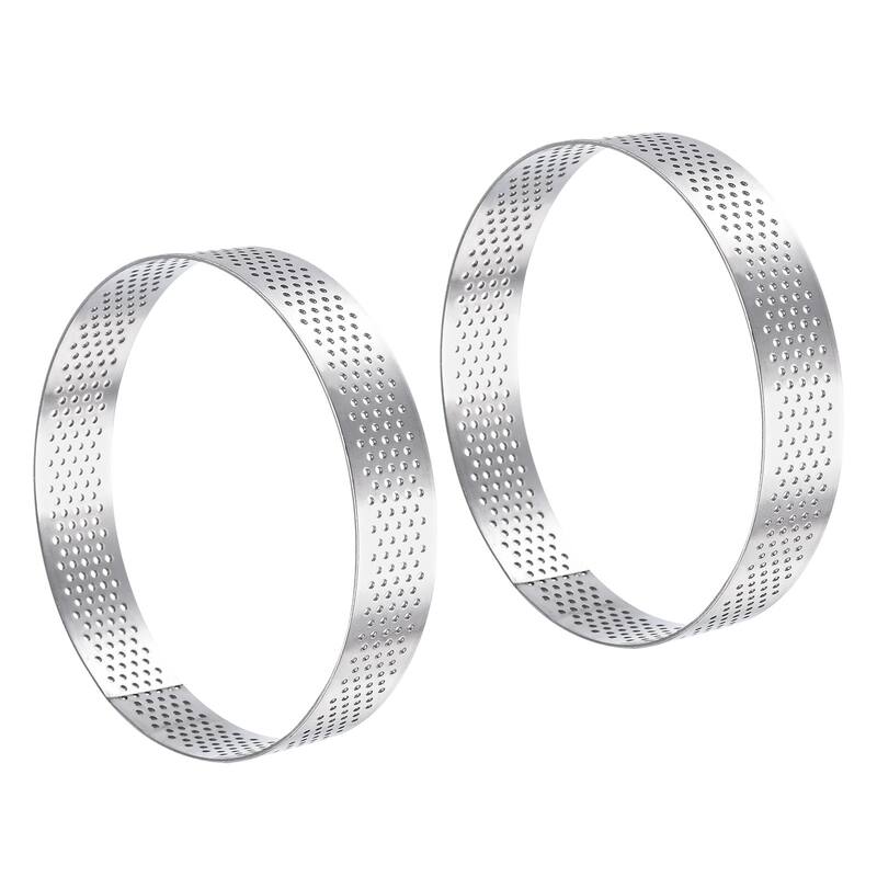 2pcs Stainless Steel Cake Rings 3.9" Perforated Cake Mousse Ring Baking Tools - Silver