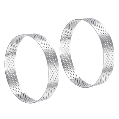 2pcs Stainless Steel Cake Rings 3.9" Perforated Cake Mousse Ring Baking Tools - Silver