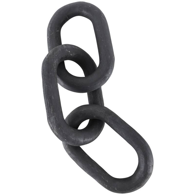 Black Wood Distressed Matte 3 Link Chain Decorative Sculpture
