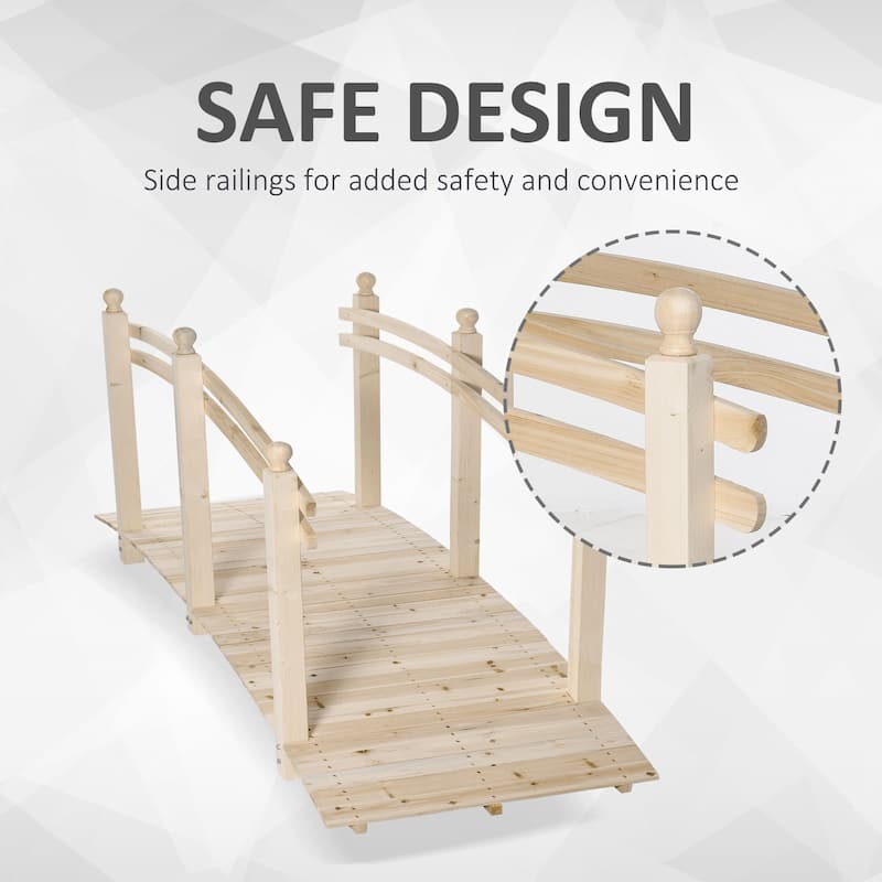 Outsunny 7.5' Fir Wood Garden Bridge Arc Walkway with Side Railings, Perfect for Backyards, Gardens, & Streams, Natural