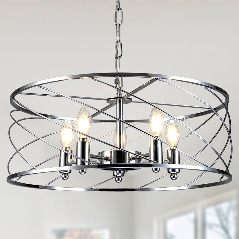CurveCurio Elegant 20" Black Industrial Cage Chandelier with Adjustable 70" Chain for Modern Dining Spaces - 20" * 20" * 10"