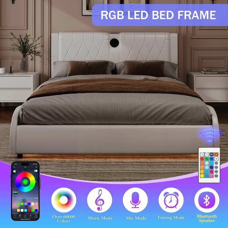 Faux Leather Upholstered Platform Bed with Thickened Headboard