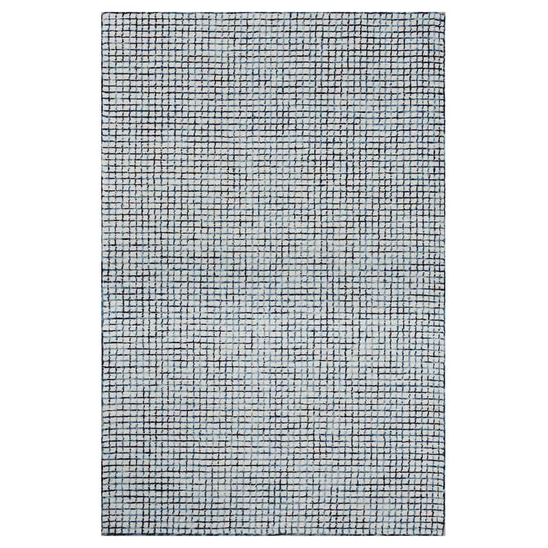 Noah Contemporary Checkered Wool Indoor Area Rug by Sevita - 5' x 7'9" - Navy Blue/Ivory