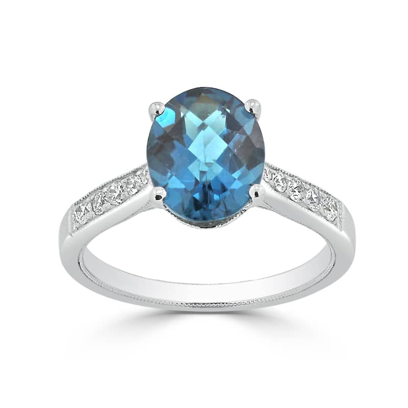 Auriya 3 1/3ct Fancy Oval London Blue Topaz and Diamond Engagement Ring 1/4ctw 14k Gold