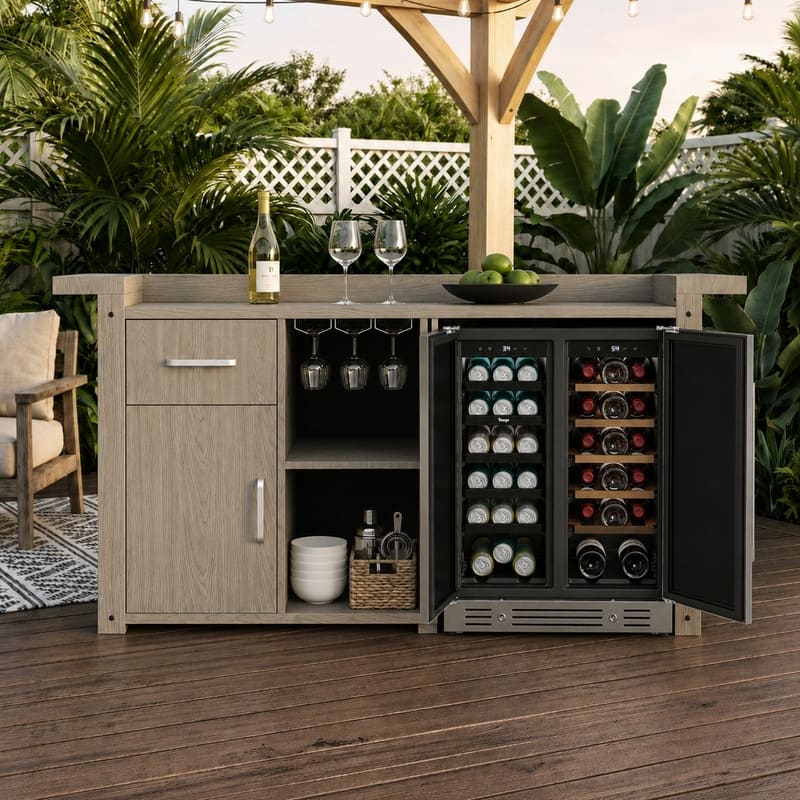 Yeego Outdoor/ Indoor 24 inch 60-Can Beverage Wine Cooler, Built-in Dual Zone Drink Refrigerator for Patio