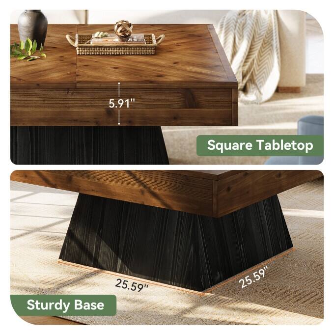 39.37'' Solid Wood Coffee Table, Square living Room Center Table