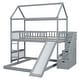 preview thumbnail 10 of 18, Grey Twin Over Twin Wood House Bunk Bed with Two Drawers and Slide