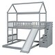 preview thumbnail 8 of 38, House Bunk Bed with Slide and Stair, Wooden Twin Over Twin Bunk Platform Bed with 2 Storage Drawers and Roof for Kids