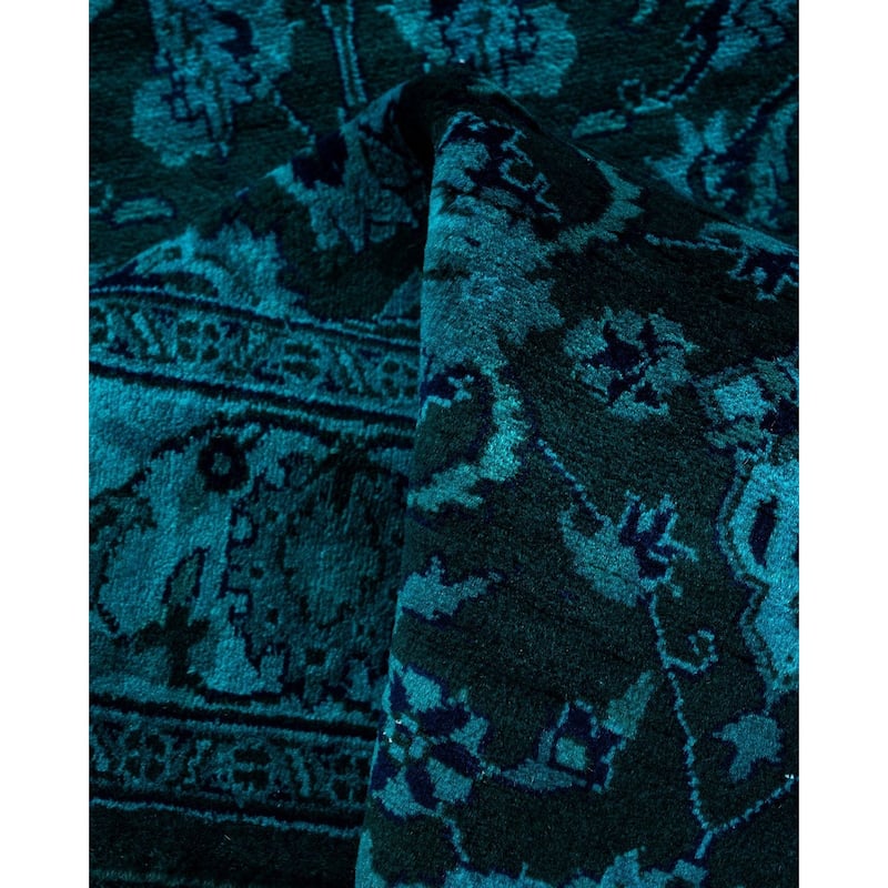Overdyed, One-of-a-Kind Hand-Knotted Area Rug - Blue - 2' 6" x 12' 2"