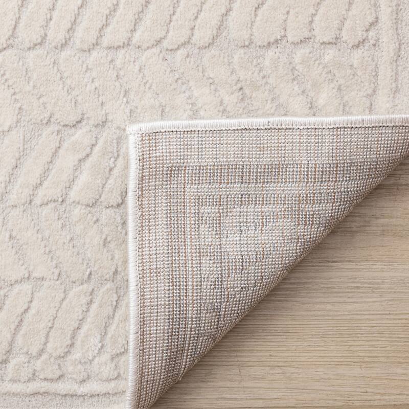 Ellie Collection - High-Low Textured Soft Polyester Cream Area Rug