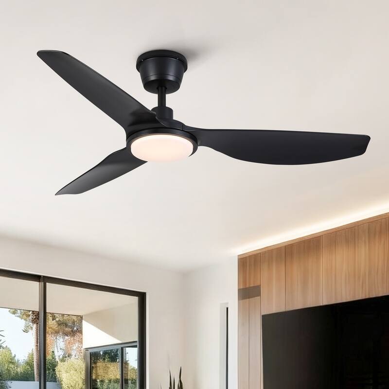 52 inch Modern Outdoor Waterproof Black Ceiling Fan with Light and Quiet DC Motor