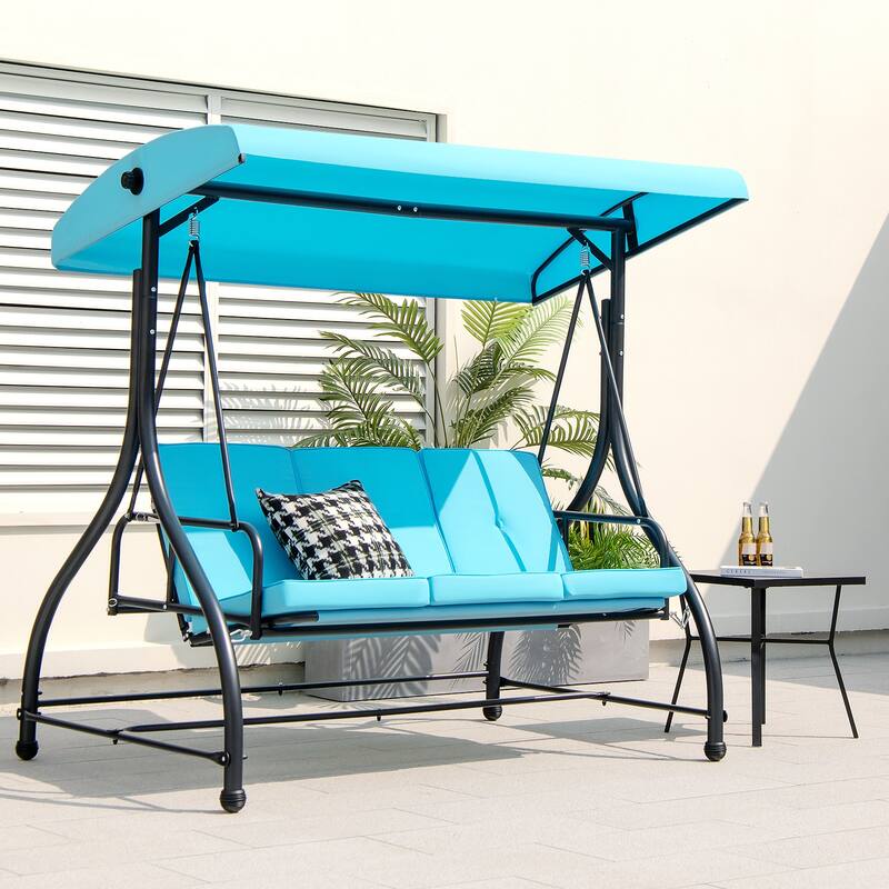 3 Seat Outdoor Porch Swing with Adjustable Canopy - 71" x 47" x 70"