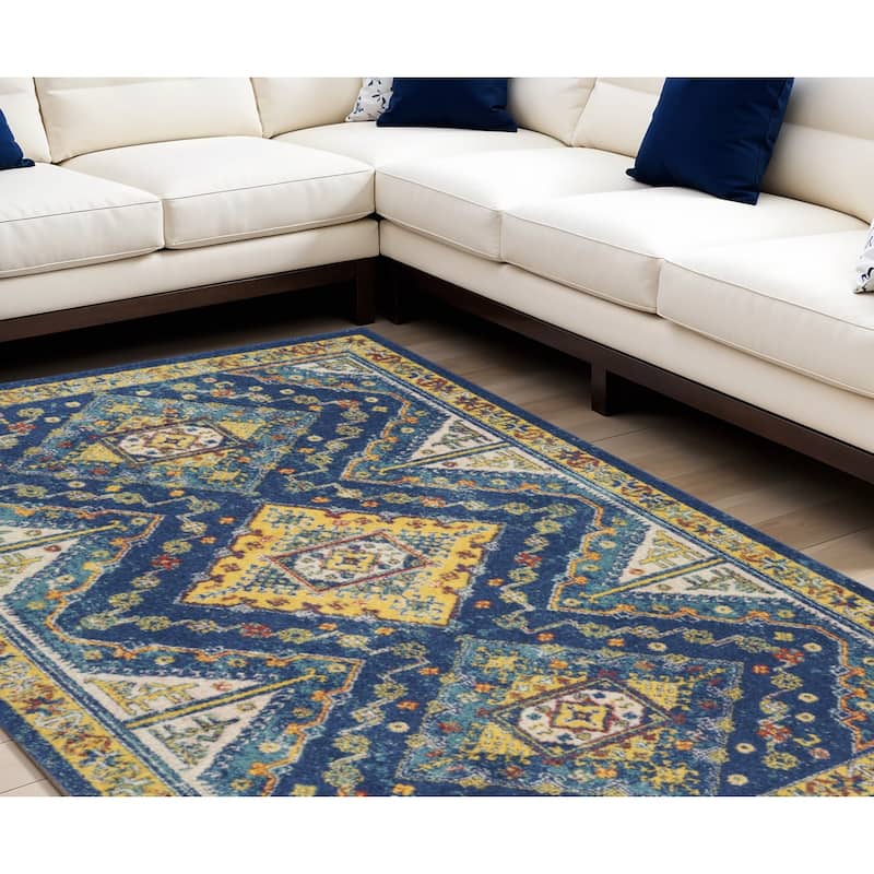 Dubot Power Loomed Geometric Modern Low Pile Area Rug By HomeRoots - 144' X '108' X '0.25 - 144' X '108' X '0.25 - Oxford Blue - Rectangle