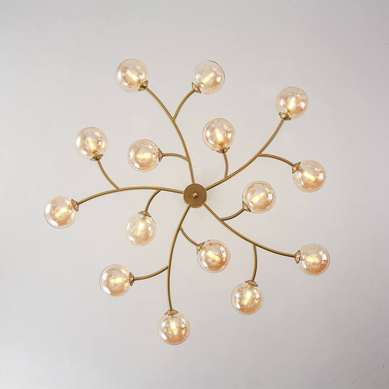 15-Light Spiral Branch Mid-century Amber Glass Chandelier - 43.3 in