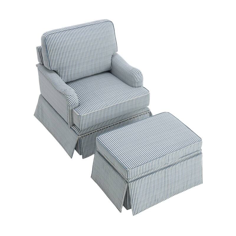 Chenille Swivel Accent Chair Storage Ottoman Set with Nailhead Trim Skirt