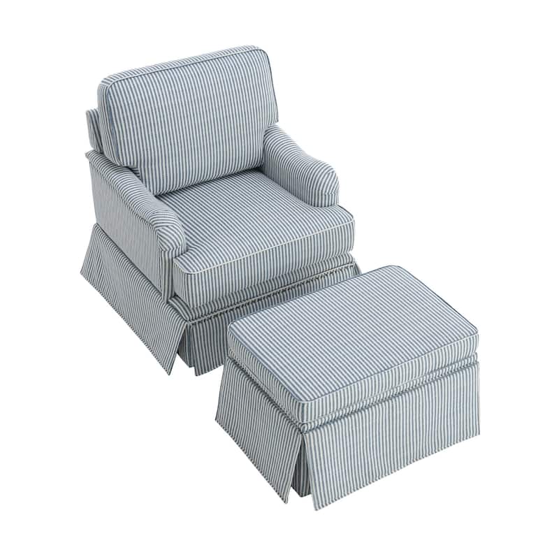 Skirted Swivel Accent Nailhead Barrel Chair With Storage Ottoman Set