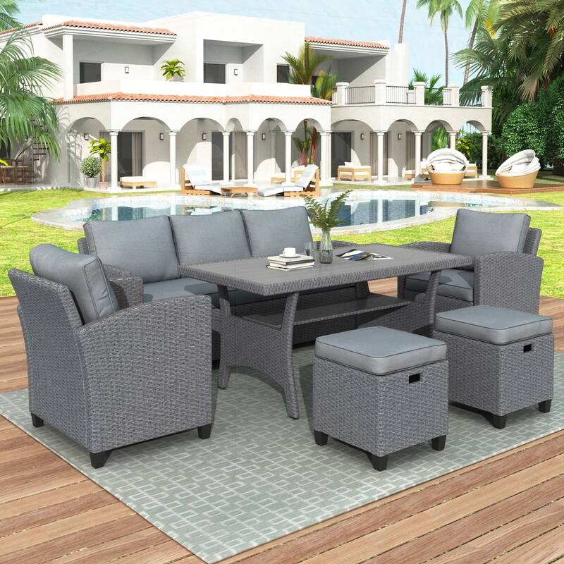 Outdoor Rattan Wicker Patio Set for Relaxing and Entertaining - Grey
