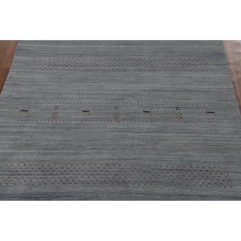 Hand Knotted Oriental 100% Wool Carpet Tribal Stripe Greys & Charcoal Gabbeh Area Rug - 8' 4'' X 5' 2''