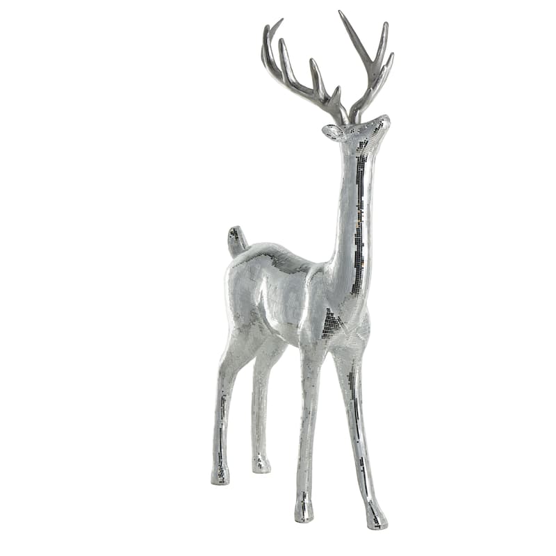 Fiberglass Reindeer Floor Christmas Sculpture with Mosaic Pattern - Silver or Copper - Roche River Decor