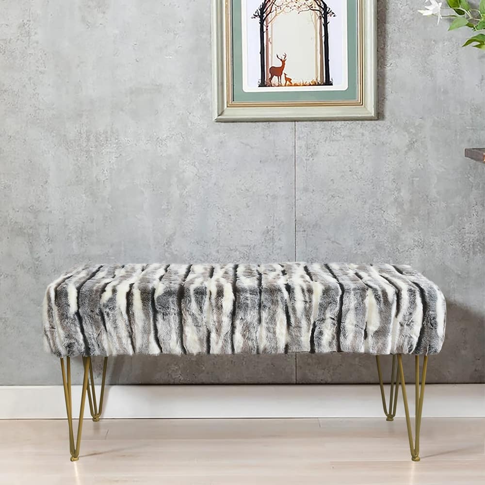 Home Soft Things Multi Jacquard Fauxfur Rectangle Ottoman