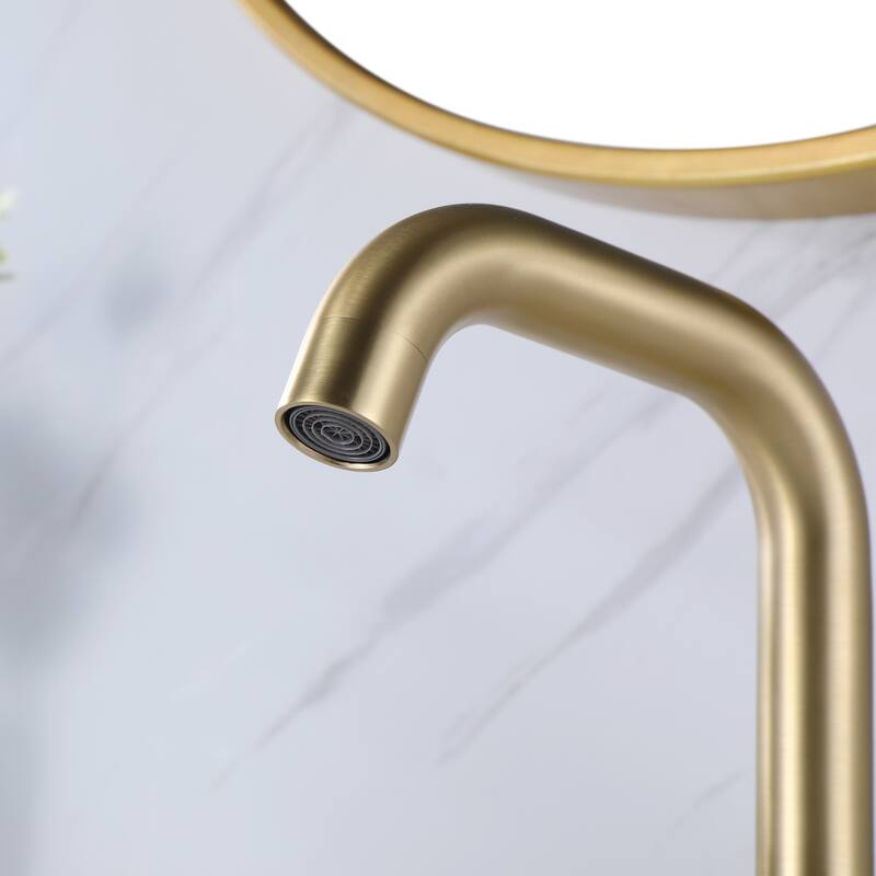 Modern Brushed Gold 360 Rotary Bathroom Faucet Widespread for Sink 3 hole with 2 Handles