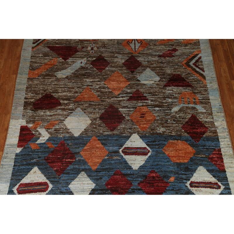 Tribal Geometric Moroccan Oriental Wool Area Rug Hand-knotted Carpet - 7'9" x 9'8"