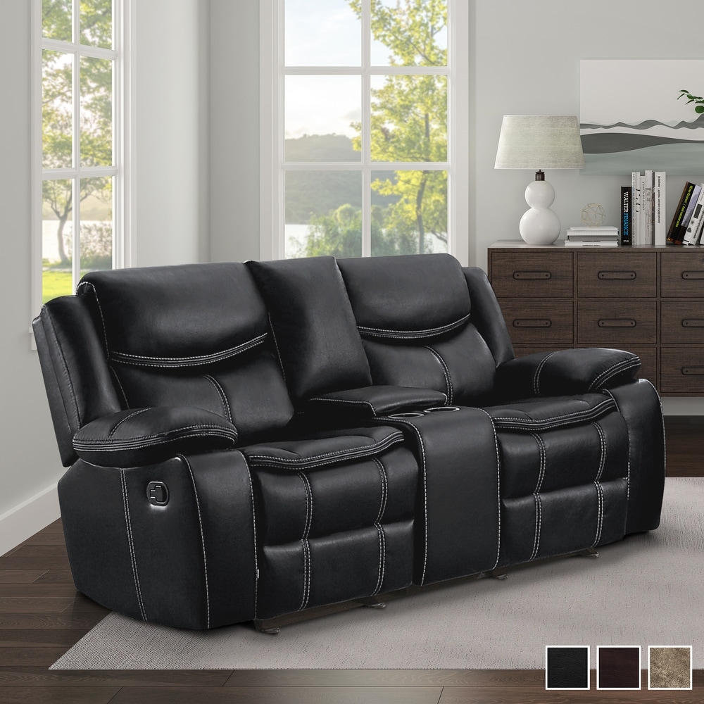 Benzara double glider recliner loveseat with center console discount