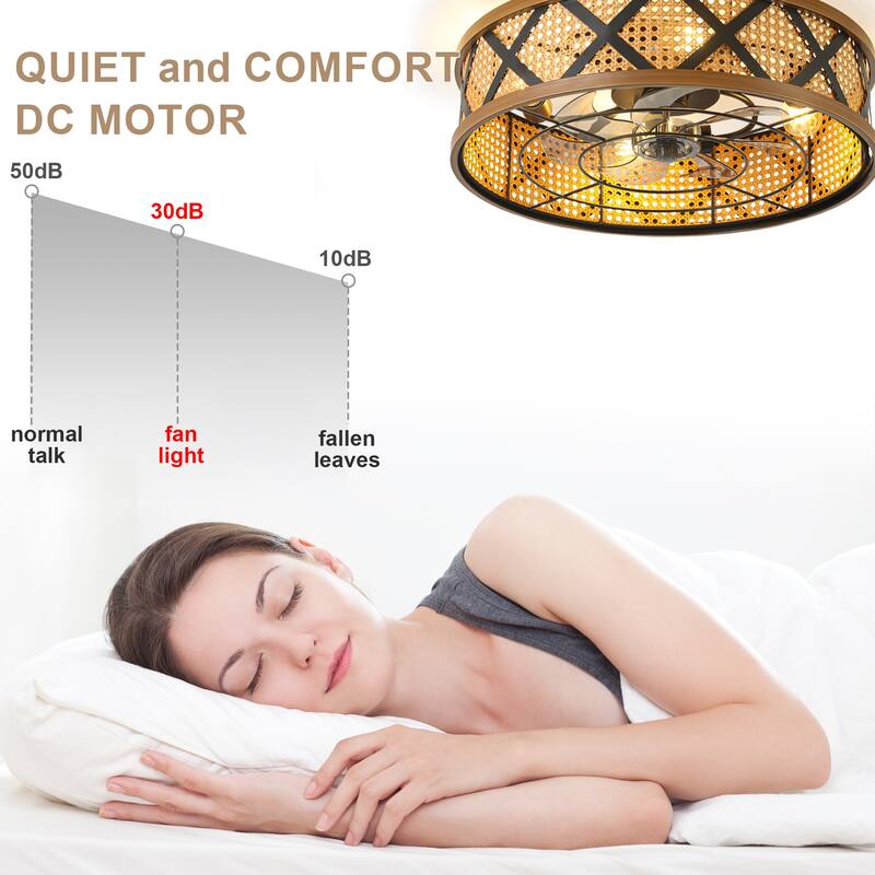 Bella Depot 23" Rustic Reattan Drum Ceiling Fan with Light and Remote 6-speed