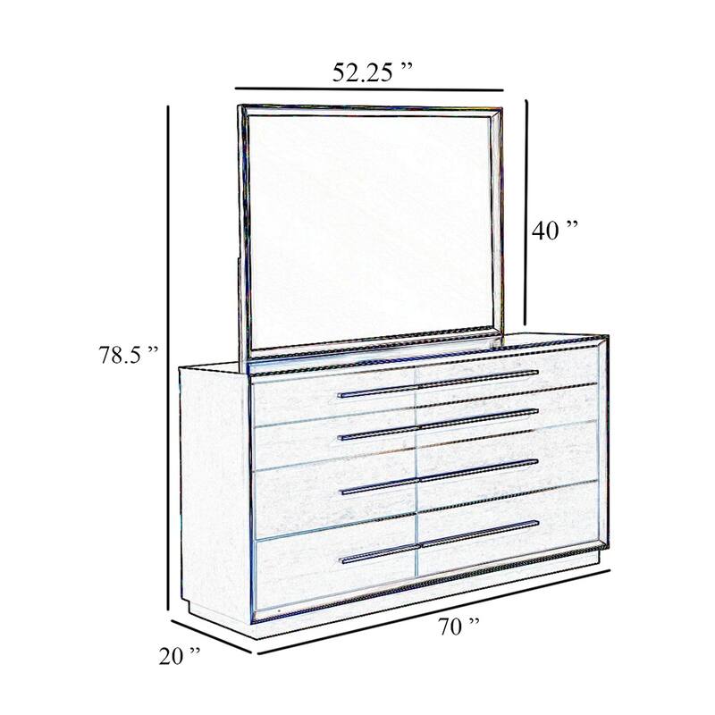 Lyni Wide Dresser with Mirror, 8 Drawers, Metal Handles, Oak Gray