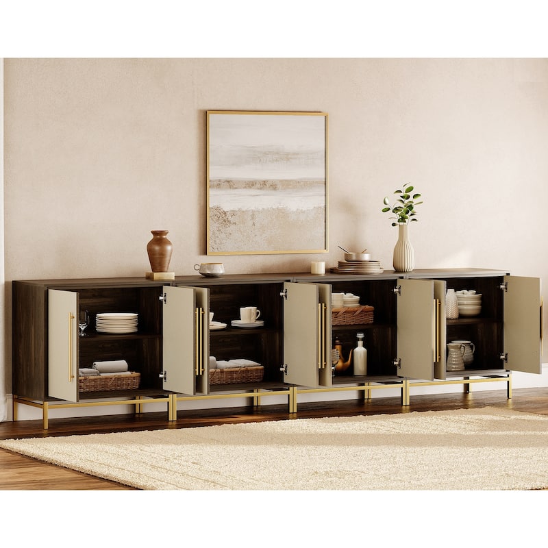 WAMPAT Modern Sideboard Buffet with Leather-Textured Doors