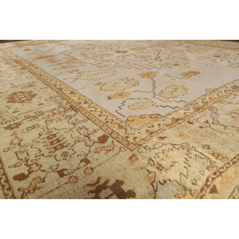 Pre-1900 Antique Vegetable Dye Oushak Turkish Rug Handmade Wool Carpet - 11'10" x 13'6"